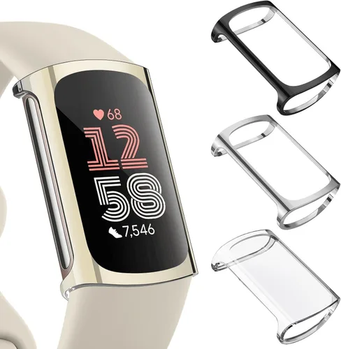 Miniatura 9 de Paquete de 3 protectores de pantalla para Fitbit Charge 6/5, funda protectora de poliuretano termoplástico (Negro)