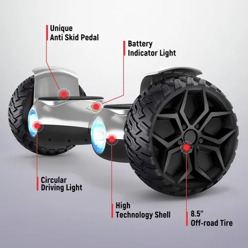 Miniatura 5 de SISIGAD Aeropatineta todoterreno con neumáticos sólidos de 8.5 pulgadas, scooter de equilibrio automático todo terreno con motor de 700 W, altavoces