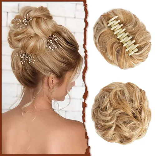 Miniatura 11 de SOFEIYAN Pinza de Gancho Moño Desordenado de Cabello Sintéticico, Cabello Ondulado y Rizado, Pinza de Cabello en Gancho, Chignon, Cola de Caballo
