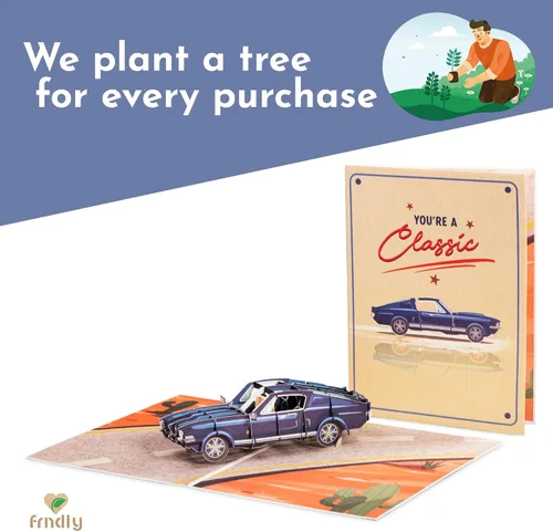 Miniatura 5 de Paper Love Frndly - Tarjeta desplegable 3D para el día del padre, auto deportivo clásico, regalo para papá, marido, hijo y cualquier persona, hecha