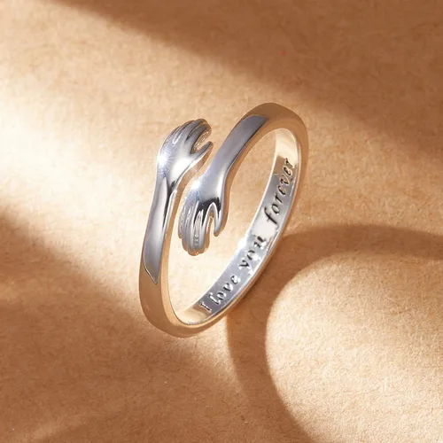 Miniatura 8 de Anillos de abrazo para mujeres y niñas, anillo ajustable chapado en oro de 14 quilates para hija de mamá, regalo para adolescentes y parejas, Sin