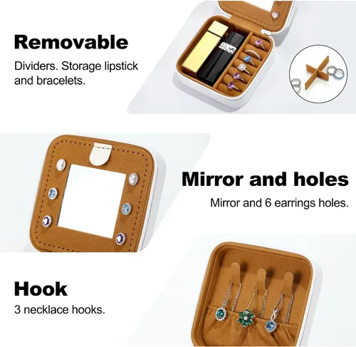 Miniatura 4 de Parima Organizador pequeño de joyería de viaje, joyero de viaje con espejo, regalos para mujeres, amigas, dama de honor, dama de honor, cumpleaños
