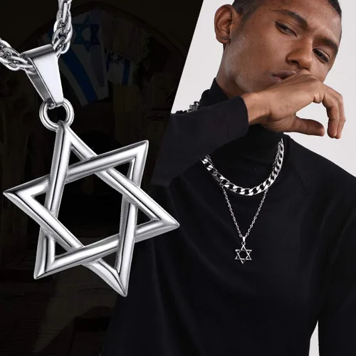 Miniatura 2 de GOLDCHIC JEWELRY David Star Necklace for Men, Stainless Steel Cross Pendant Jewish Israel Jewelry with Water Wave Chain