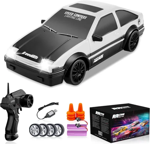 Miniatura 11 de Coche a Control Remoto 2.4GHz 1:24 Escala 4WD Coche RC de Derrape 15KM/H Coches RC de Derrape de Alta Velocidad con Luces Geniales, Dos