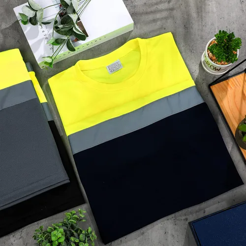 Miniatura 2 de Zhanmai 3 piezas de camiseta de manga corta de alta visibilidad para hombre, clase 3, de seguridad, reflectante, transpirable, para el trabajo