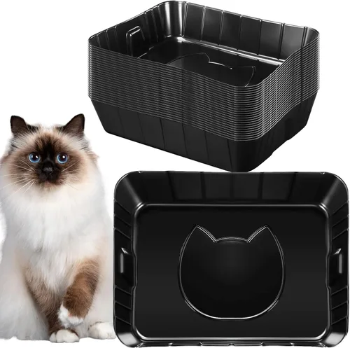 Miniatura 13 de Bokon Caja de arena desechable de 25 unidades para gatos, bandeja de arena desechable grande para viajes al hogar, cajas de arena de plástico Blanco