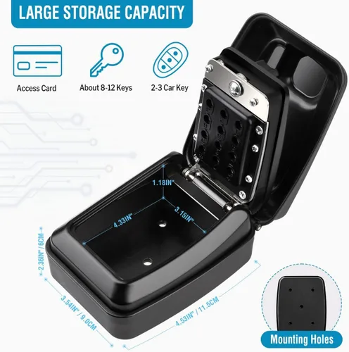 Miniatura 4 de BKNOOU Caja de bloqueo de llave de pared con código, caja de bloqueo de llave para exterior, caja de seguridad impermeable extra grande para llaves