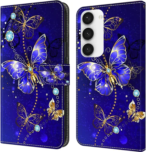 Miniatura 61 de Funda para Samsung Galaxy S23, cartera Flip Folio lindo 3D pintado de dibujos animados PU Funda de cuero PU para niñas mujeres ranuras para tarjetas
