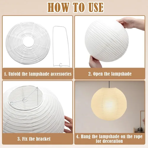 Miniatura 3 de 6 lámparas de papel blanco, lámpara colgante de linterna de papel chino de 12 pulgadas, pantalla redonda para sala de estar, dormitorio, pantalla