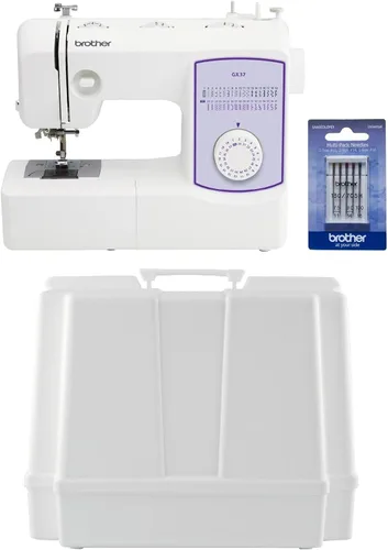 Brother GX37 37-Stitch Sewing Machine, Hard Plastic Storage and Carry Case and 5-Piece Sewing Machine Needles