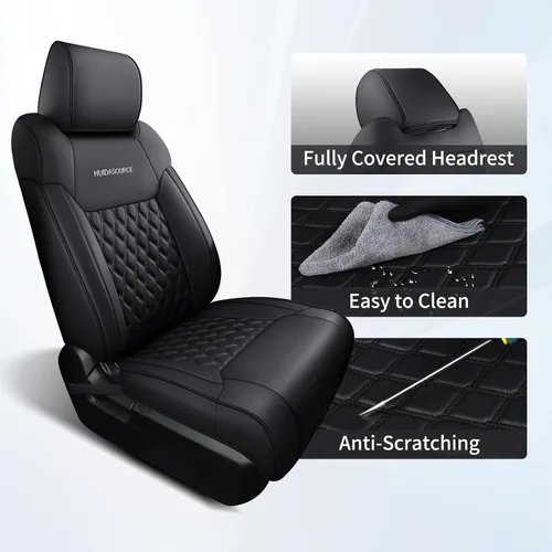 Miniatura 7 de Huidasource Juego completo de fundas de asiento de automóvil para Dodge Ram, delantero y trasero, de cuero impermeable, protector de cojín de Juego