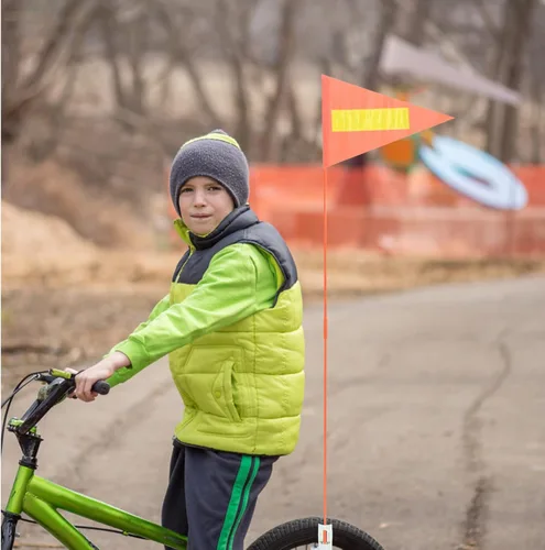Miniatura 3 de GANAZONO Banderas de bicicleta, 5 unidades, bandera de seguridad para bicicleta, resistente al desgarro, resistente al agua, naranja, bandera