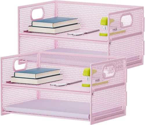 Miniatura 9 de Marbrasse Bandeja organizadora de papel de 2 niveles, organizador de archivos de malla con asa, organizador de escritorio clasificador de papel