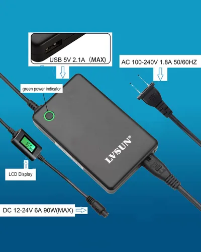 Miniatura 3 de Cargador universal para portátil con pantalla LCD de 90 W, adaptador de CA delgado cable de fuente de alimentación con puerto USB 5V2.1A