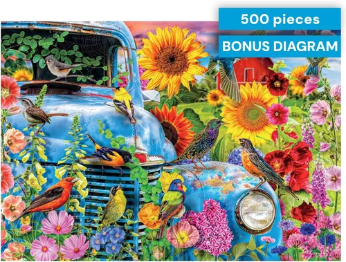 Miniatura 6 de Buffalo Games - Pájaros cantores en la granja - Lars Stewart - Rompecabezas de 500 piezas para adultos - Pájaros coloridos y flores - Rompecabezas