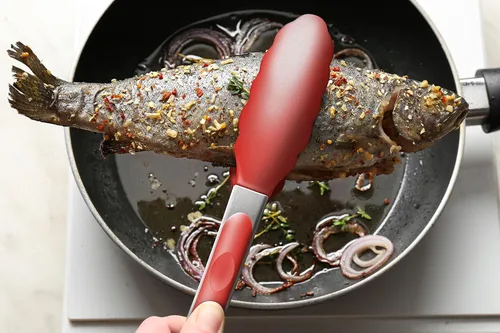 Miniatura 8 de Juego de 2 pinzas de cocina de 9 y 12 pulgadas, de acero inoxidable de primera calidad, sin BPA, de silicona antiadherente, para cocinar a la Rojo