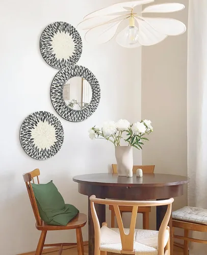 Miniatura 7 de Espejo de Madreperla Natural para Decoración de Pared para Dormitorio y Baño, 3 Piezas de Arte Geométrico de Pared Moderno para Casa y Oficina
