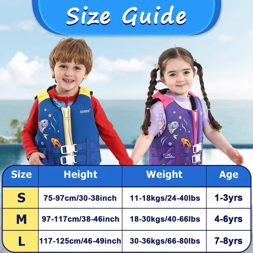 Miniatura 6 de Chaleco de natación para niños y niñas de 24 a 66 libras, chaleco de natación con correa de seguridad ajustable, fácil de poner y quitar, ayuda