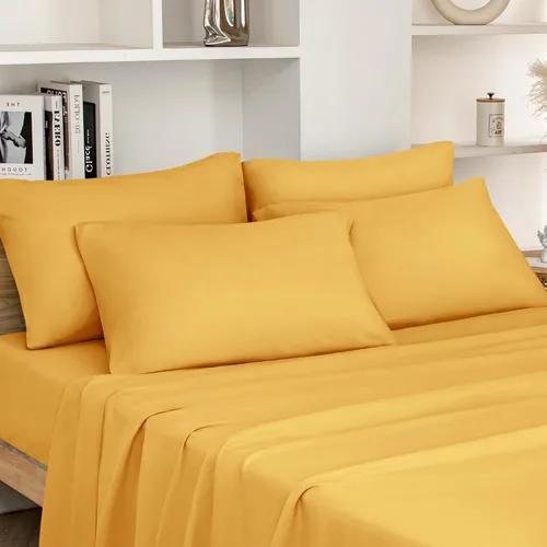 HOMEIDEAS Sábanas de cama tamaño King – Juego de 6 piezas (dorado) – Sábanas de microfibra cepillada extra suave 1800, bolsillo profundo, sin
