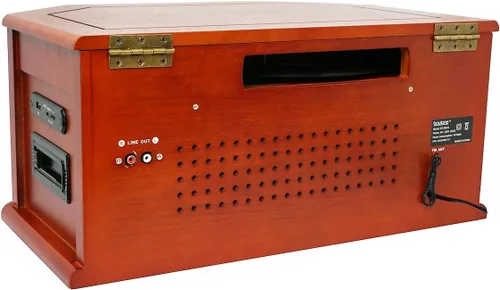 Miniatura 6 de Boytone BT-25CH 8-en-1 Sistema de tocadiscos clásico de madera natural estéreo con conexión Bluetooth, reproductor de discos de vinilo, AM/FM, CD