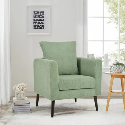 Miniatura 8 de Setawix Silla decorativa de barril, sillón tapizado de chenilla, silla redonda moderna de mediados de siglo, cómoda silla con brazo de barril