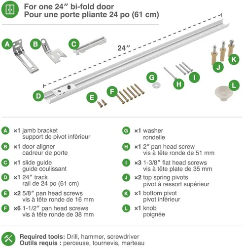 Miniatura 7 de Richelieu Hardware 14012WBC - Kit de herrajes para puerta doblada hacia adelante, 24 pulgadas (24.016 in), acabado en zinc blanco beige