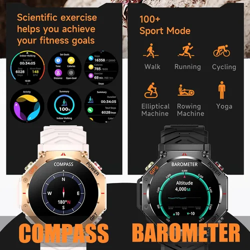 Miniatura 7 de Relojes inteligentes con GPS para hombre, altímetro militar, barómetro, brújula, llamadas Bluetooth, modos deportivos, linterna, reloj inteligente