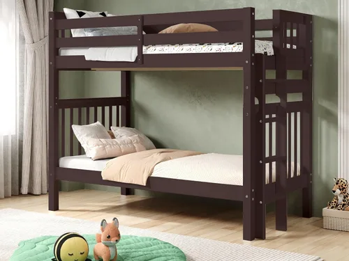 Miniatura 10 de Bedz King Literas altas de tamaño individual sobre individual, estilo Mission con escalera lateral y 2 cajones debajo de la cama, color cereza oscuro