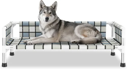 Miniatura 9 de Cama elevada elevada para perros al aire libre – Cuna fresca y lavable para perros con barandilla, cama de malla de algodón duradera y transpirable