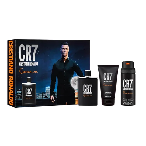 Game On de Cristiano Ronaldo para hombres – Juego de regalo de 3 piezas - espray de eau de toilette de 3.4oz, gel de ducha de 5.1oz, espray corporal