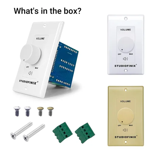 Miniatura 5 de STUDIOFINIX Interruptor de control de volumen de 100W en pared con perilla de ajuste de impedancia - Interruptor controlador estéreo de altavoces