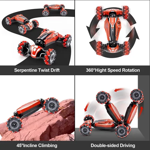 Miniatura 5 de Auto de acrobacias RC con detección de gestos, vehículo de control remoto con tracción en las 4 ruedas, vehículo todo terreno con derrape Rojo
