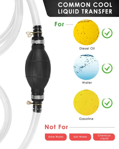 Miniatura 4 de KATUMO Bomba de Sifón, Manguera de Sifón de Gasolina de Calibre Ampliado de 15MM Mejorada Bomba Manual de Sifón de Combustible para Gasolina