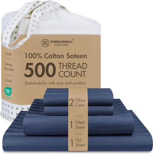 Miniatura 39 de Threadmill - Sábanas de algodón de lujo para hotel, tamaño King, 100% algodón, 500 hilos con bolsillo profundo, ajuste cómodo, suaves y frescas