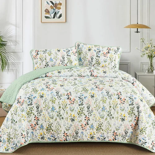 Miniatura 22 de Anibedding Juego de edredón azul tamaño King, 3 piezas reversible, elegante patrón de hojas botánicas azules, colcha de microfibra suave para toda