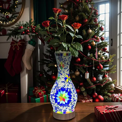 Miniatura 7 de Lámpara de mesa turca marroquí con mosaico, jarrón de vidrio hecho a mano con base de madera, iluminación decorativa para dormitorio, sala de estar