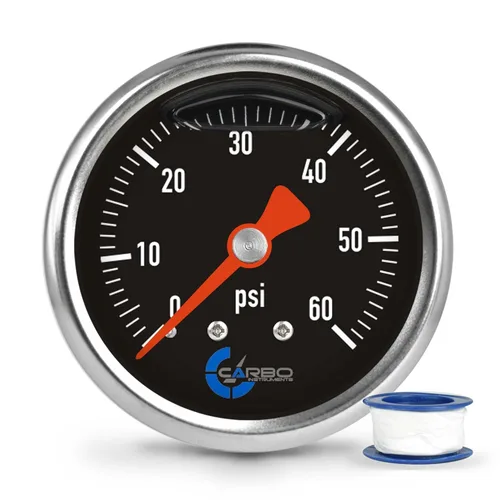 Miniatura 8 de Medidor de presión de combustible de 1-1/2", carcasa de acero inoxidable 304, conexión de latón cromado, relleno de glicerina, 0-15 psi, precisión