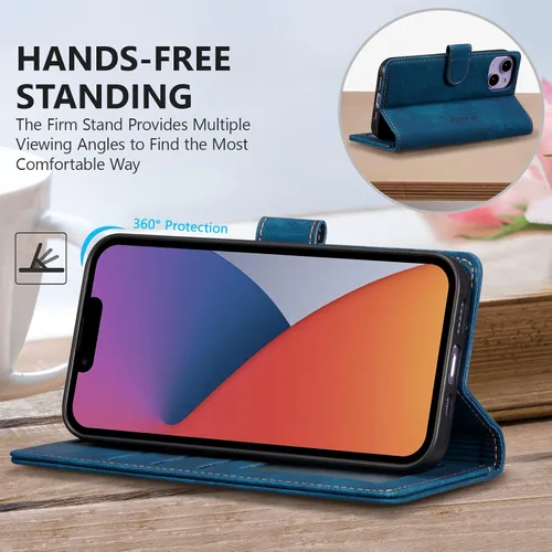 Miniatura 3 de QLTYPRI Funda para iPhone 13, funda de piel sintética con cierre magnético, soporte para tarjetas, función atril, a prueba de golpes, funda Azul