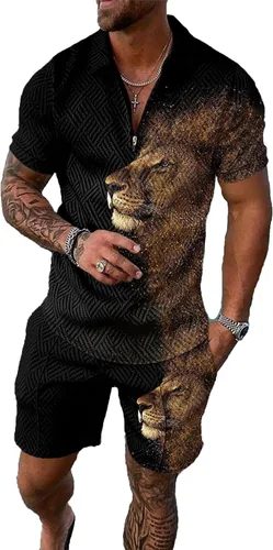 BIRW Conjunto deportivo de 2 piezas para hombre, conjunto de pantalones cortos de verano de moda, camiseta polo casual de manga corta y pantalones