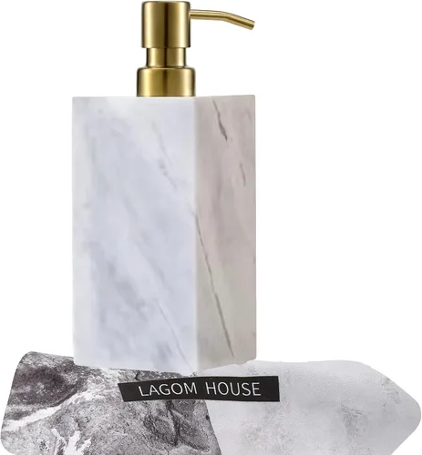 Miniatura 11 de LAGOM HOUSE Dispensador de jabón de mármol, dispensador de jabón líquido de manos de mármol italiano blanco de piedra natural italiana, botella