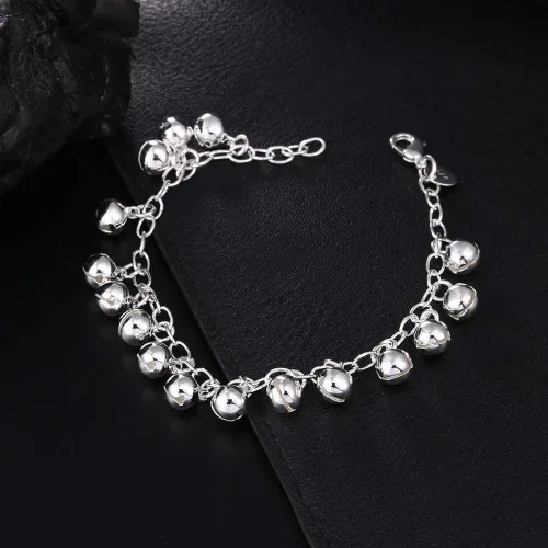 Miniatura 6 de Cutesmile Joyería de moda 925 plata esterlina campanas cadena ajustable pulseratobillera para mujer, Plata