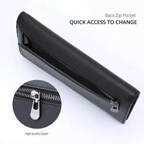 Miniatura 4 de Alldaily Cartera de cuero ultra delgada para mujer, tarjetero de crédito con bloqueo RFID, doble largo para mujer, Negro