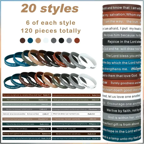 Miniatura 39 de Estune 120 pulseras de versículos de la Biblia, con cita motivacional, pulseras de goma, pulseras de silicona religiosas, pulseras de silicona