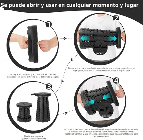 Miniatura 7 de Qiguet Taburete plegable, silla plegable, silla portátil mejorada con capacidad de carga de 400 libras, taburete portátil para camping, pesca, Negro