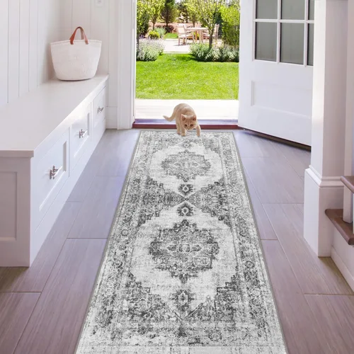 Miniatura 19 de Alfombra de Área 5x7 Alfombras Vintage: Alfombra Medallón Lavable para Interiores de Pelo Bajo Desgastada Alfombra de Piso Alfombras de Acento Retro