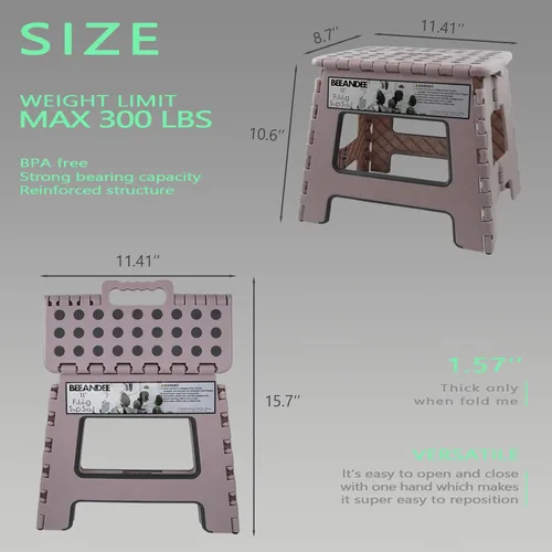Miniatura 2 de Taburete plegable lo suficientemente resistente y seguro, soporta hasta 300 libras, reposapiés de 11 pulgadas para adultos o niños, escalera Puple