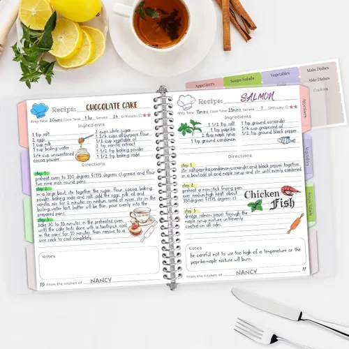 Miniatura 3 de Libro de recetas en blanco para escribir en tus propias recetas, carpeta de recetas familiares extraíble de tapa dura de 8.5 x 11 pulgadas con azul