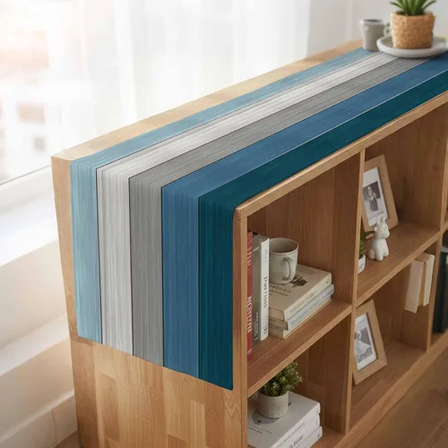 Miniatura 8 de Ocean Hues Farmhouse - Camino de mesa de lino y algodón, estilo retro, con textura de madera de granero rústica, degradado, azul, gris, Azul