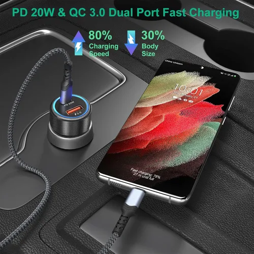 Miniatura 3 de Cargador de coche USB C, paquete de 5, 36 W, doble puerto PD&QC 3.0, carga rápida, 12 V, cargador de coche, adaptador de encendedor de cigarrillos