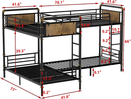 Miniatura 2 de KEIKI Litera de metal desmontable de tamaño individual sobre individual con escaleras, cabecera de MDF y barandilla, para 4, litera en forma de L